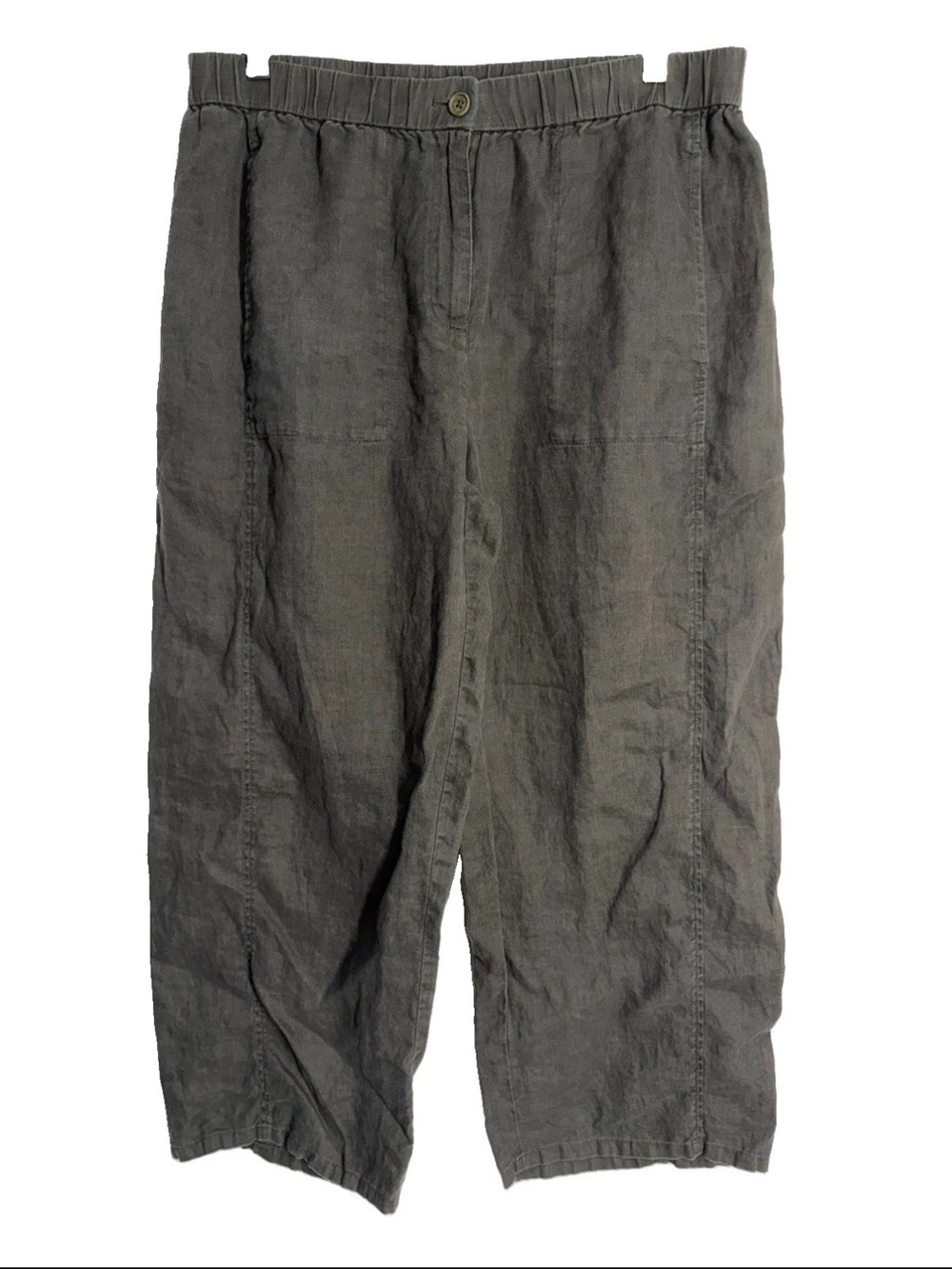 Eileen Fisher Organic Linen Wide Leg Pant Size Petite Large PL Charcoal Gray
